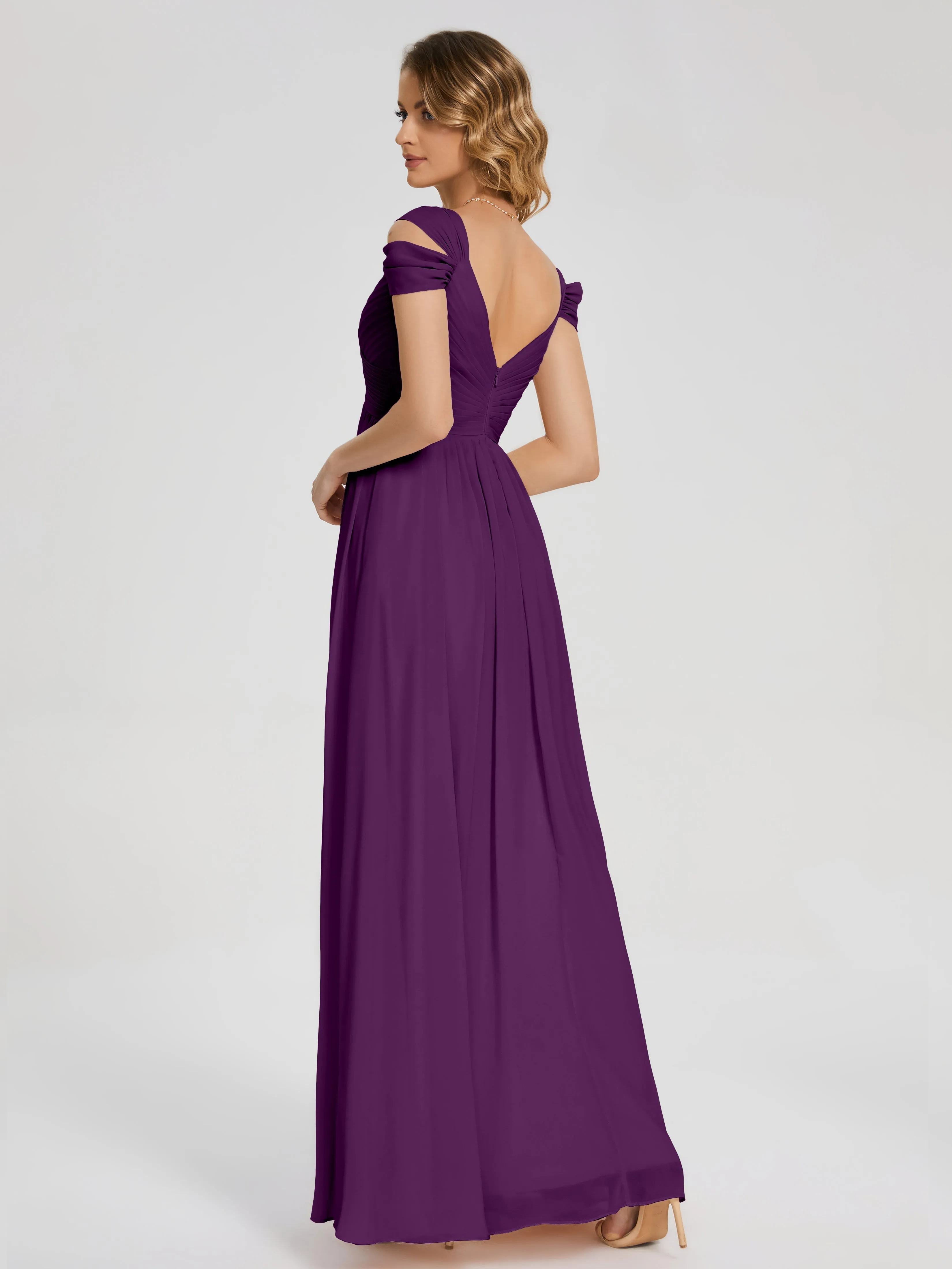 Grape Bridesmaid Dress Charlee Flowy Split Chiffon Bridesmaid Dresses