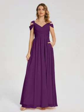 Grape Bridesmaid Dress Charlee Flowy Split Chiffon Bridesmaid Dresses