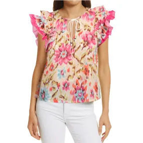 Hause of Harlow Floral Print Ruffle Sleeves Peasant Blouse Top