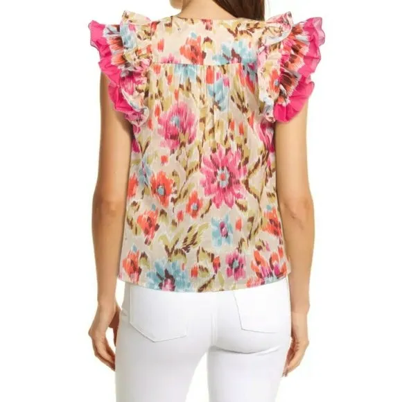 Hause of Harlow Floral Print Ruffle Sleeves Peasant Blouse Top