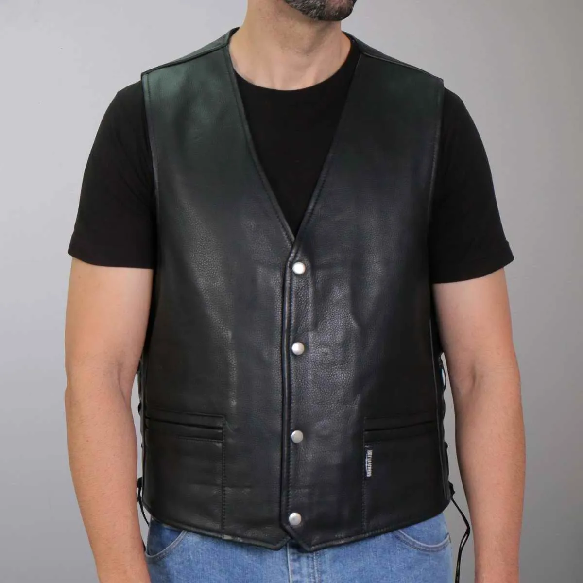 Hot Leathers VSM1065 Men's Black 'Wooded Eagle' Conceal and Carry Side Lace Leather Vest