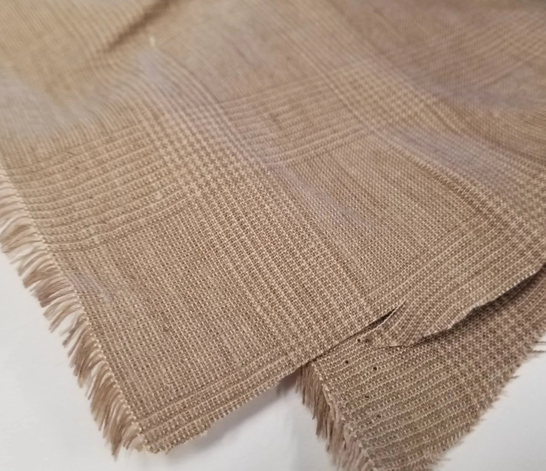 Irish Linen Glen Plaid Light Brown Bryson Woven 194 GSM- by the yard