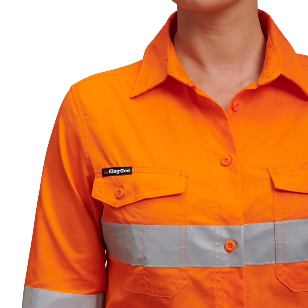 K44545 King Gee Women's Hi-Vis Taped Shirt