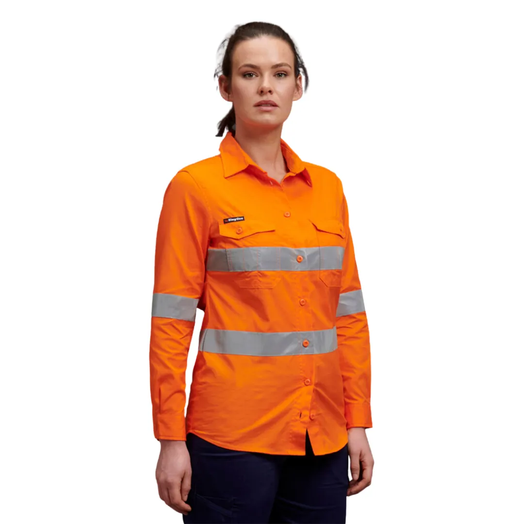 K44545 King Gee Women's Hi-Vis Taped Shirt