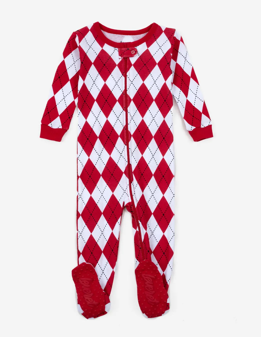 Kids Footed Red & White Argyle Pajamas