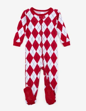 Kids Footed Red & White Argyle Pajamas