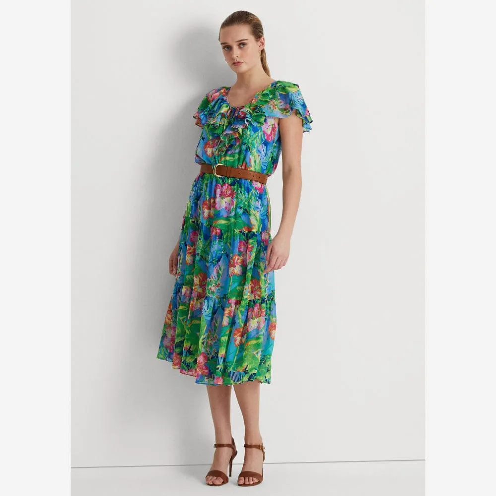 Lauren Ralph Lauren Floral Crinkle Georgette Tiered Dress