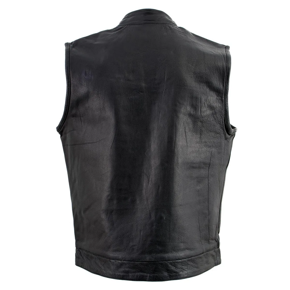 Leather King SH203601 Men's Black 'Club Style' Open Neck Leather Vest