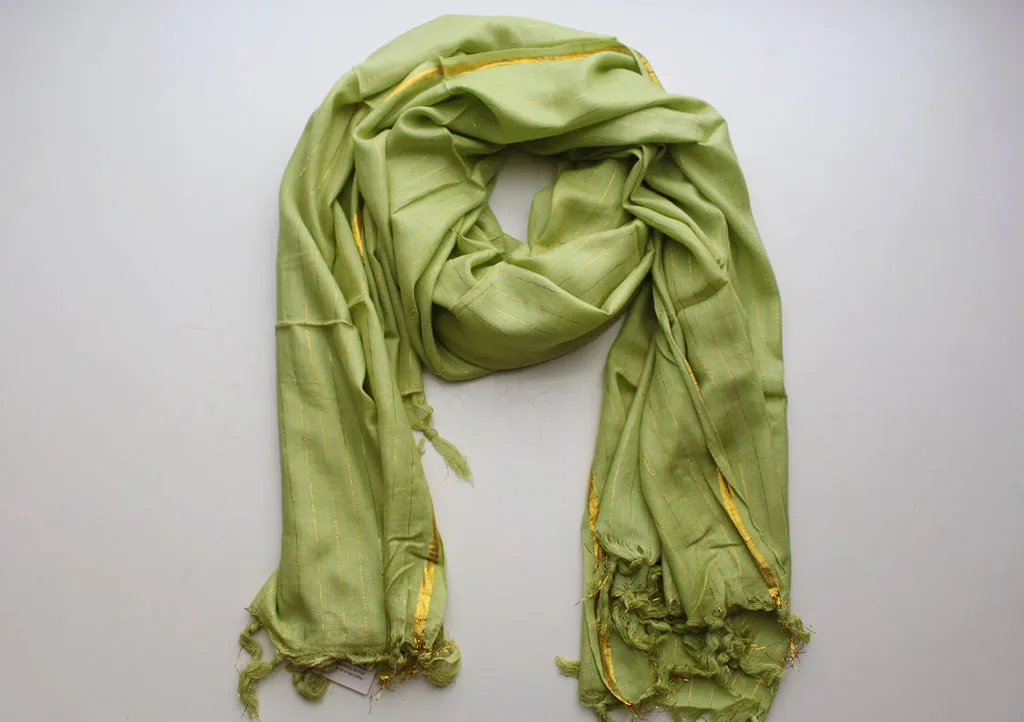 Lemon Green Cotton Jari Scarf