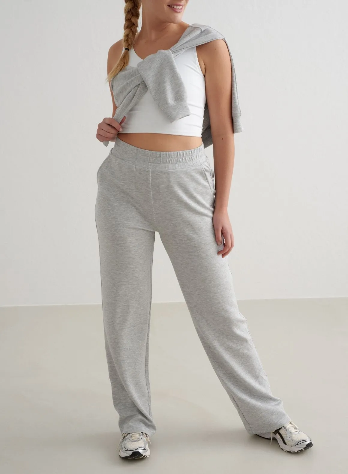 Light Grey Melange Comfy Modal Wide Pants