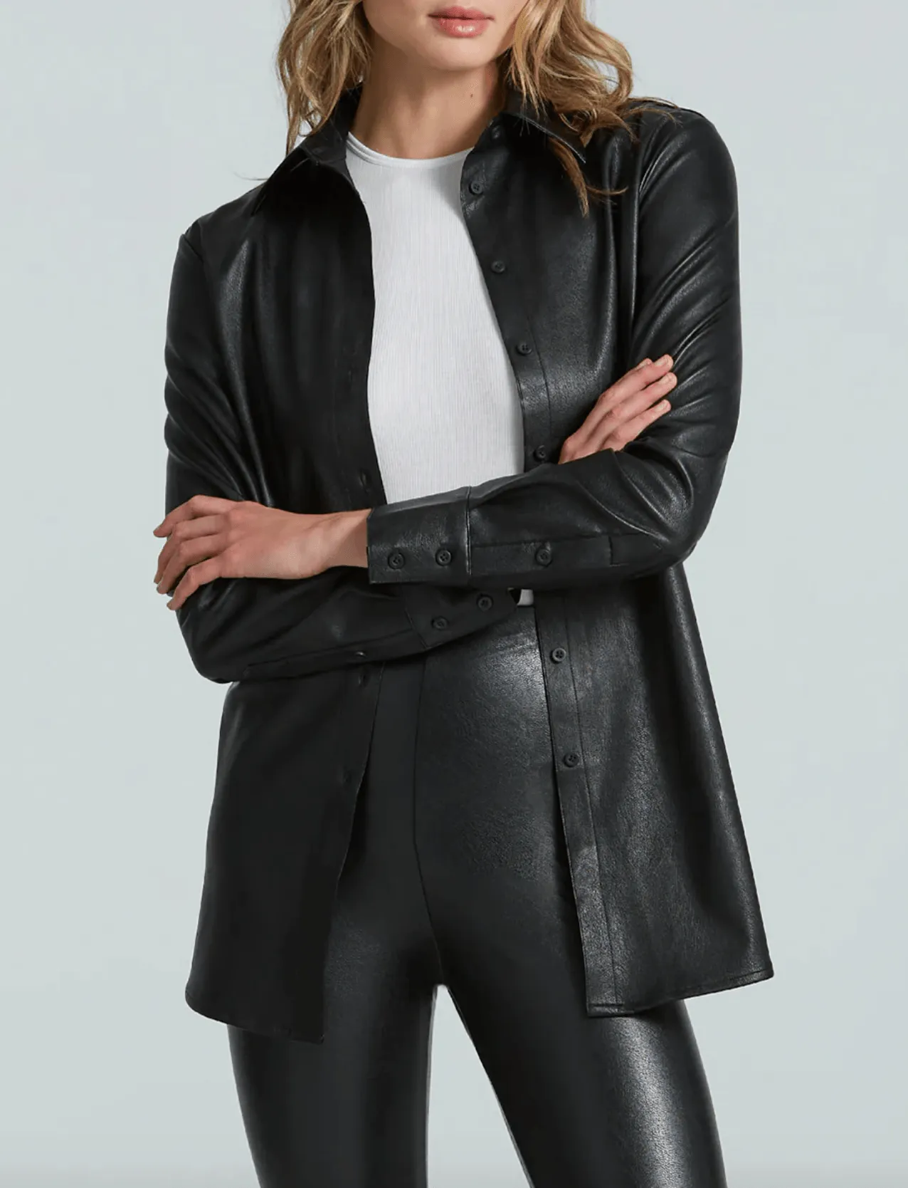 Lightweight Faux-Leather Black Shirt