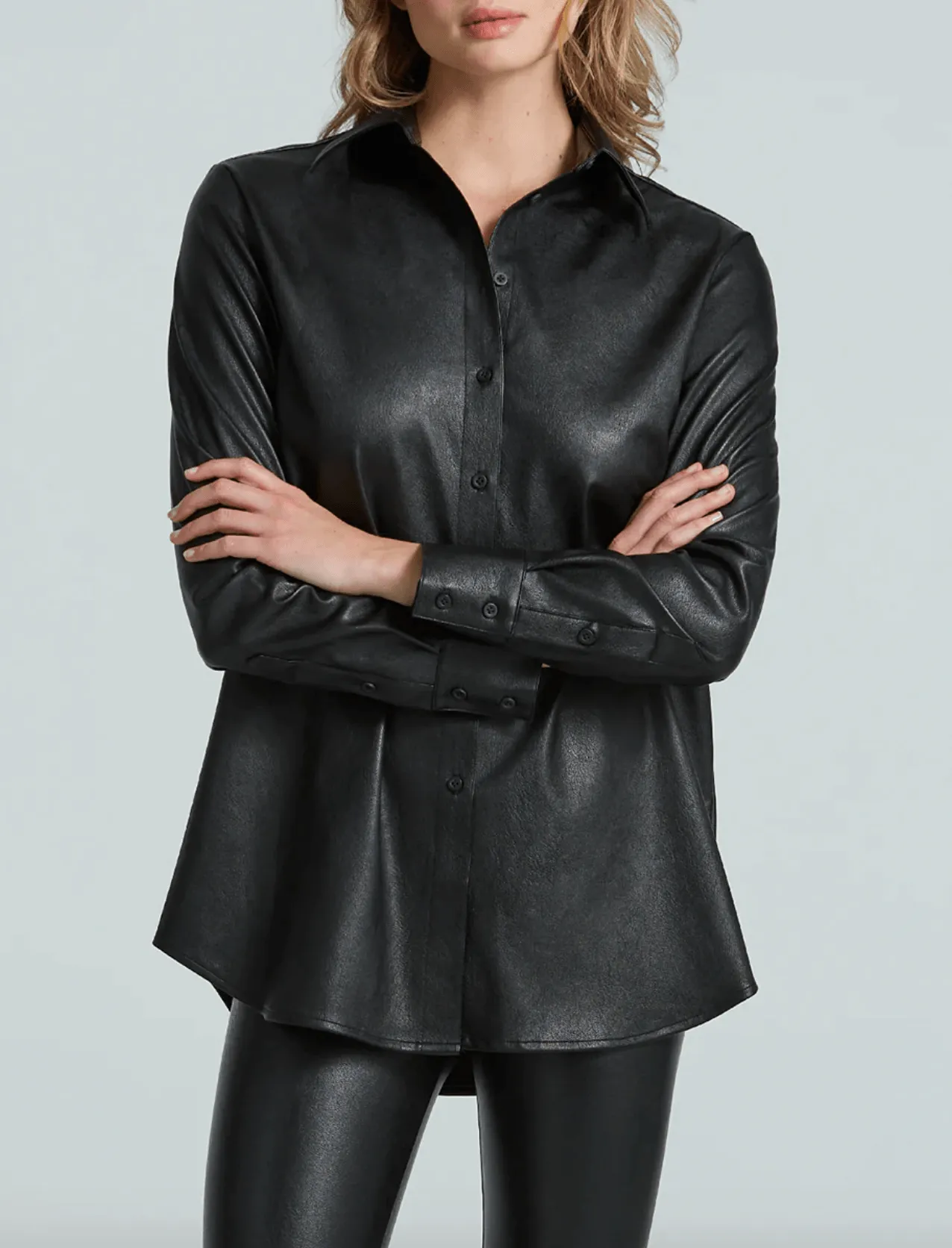 Lightweight Faux-Leather Black Shirt