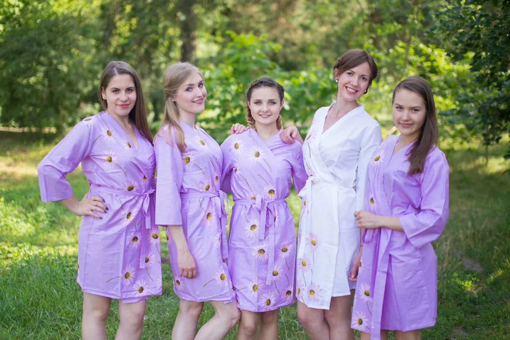 Lilac Falling Daisies Pattern Bridesmaids Robes