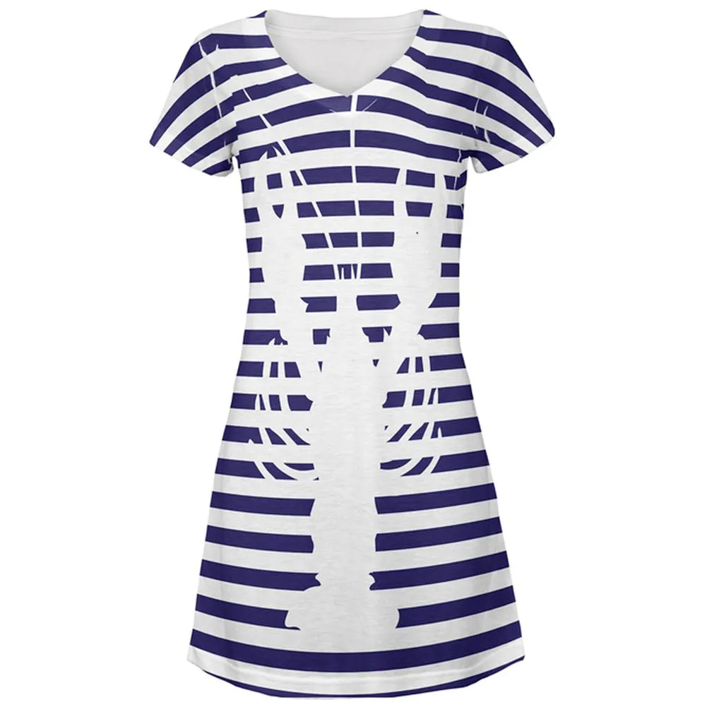 Lobster Navy Nautical Stripes All Over Juniors Beach Cover-Up Dress