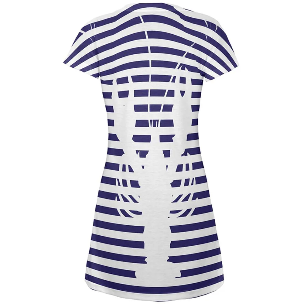 Lobster Navy Nautical Stripes All Over Juniors Beach Cover-Up Dress