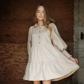 Long Sleeve Baby Doll Dress (Taupe)