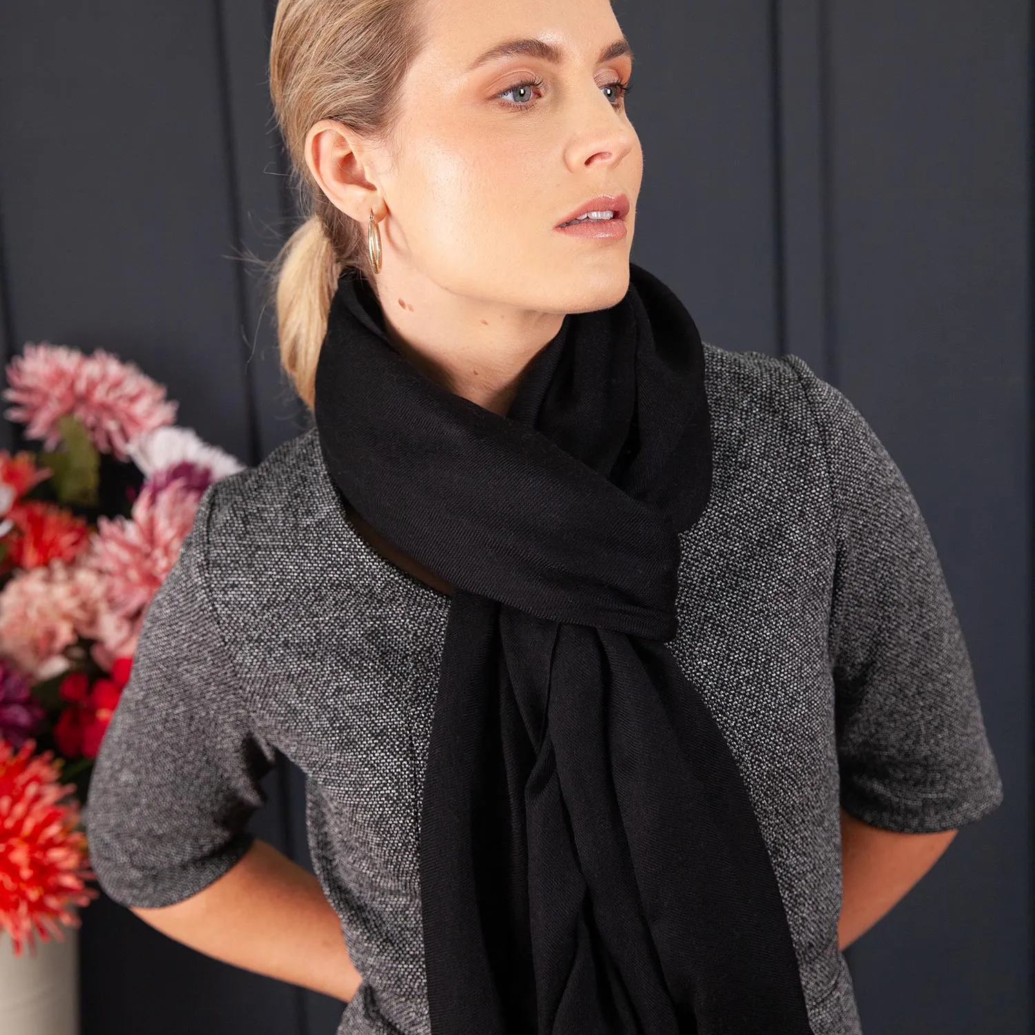 Luxe Merino Silk Shawl Black