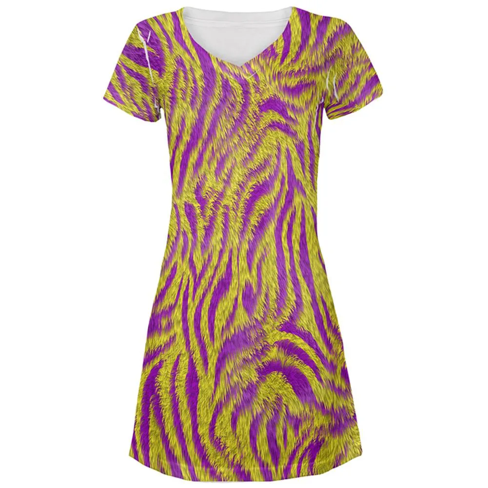 Mardi Gras Cajun Tiger Costume All Over Juniors Beach Cover-Up Dress