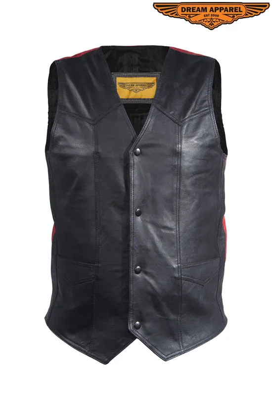 Mens Leather Vest With Rebel Flag