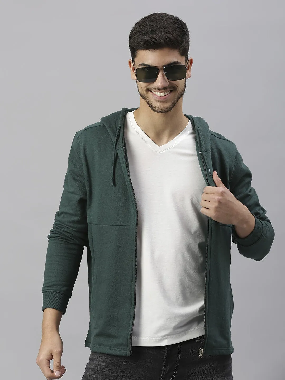 Mens Long-Sleeve Hoodie - Lightweight Casual Winterwear  (Petrol Green)