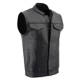 Milwaukee Leather LKM3713 Men's Black Leather Club Style Motorcycle Rider Vest W/ Dual Closure Zipper and Snaps