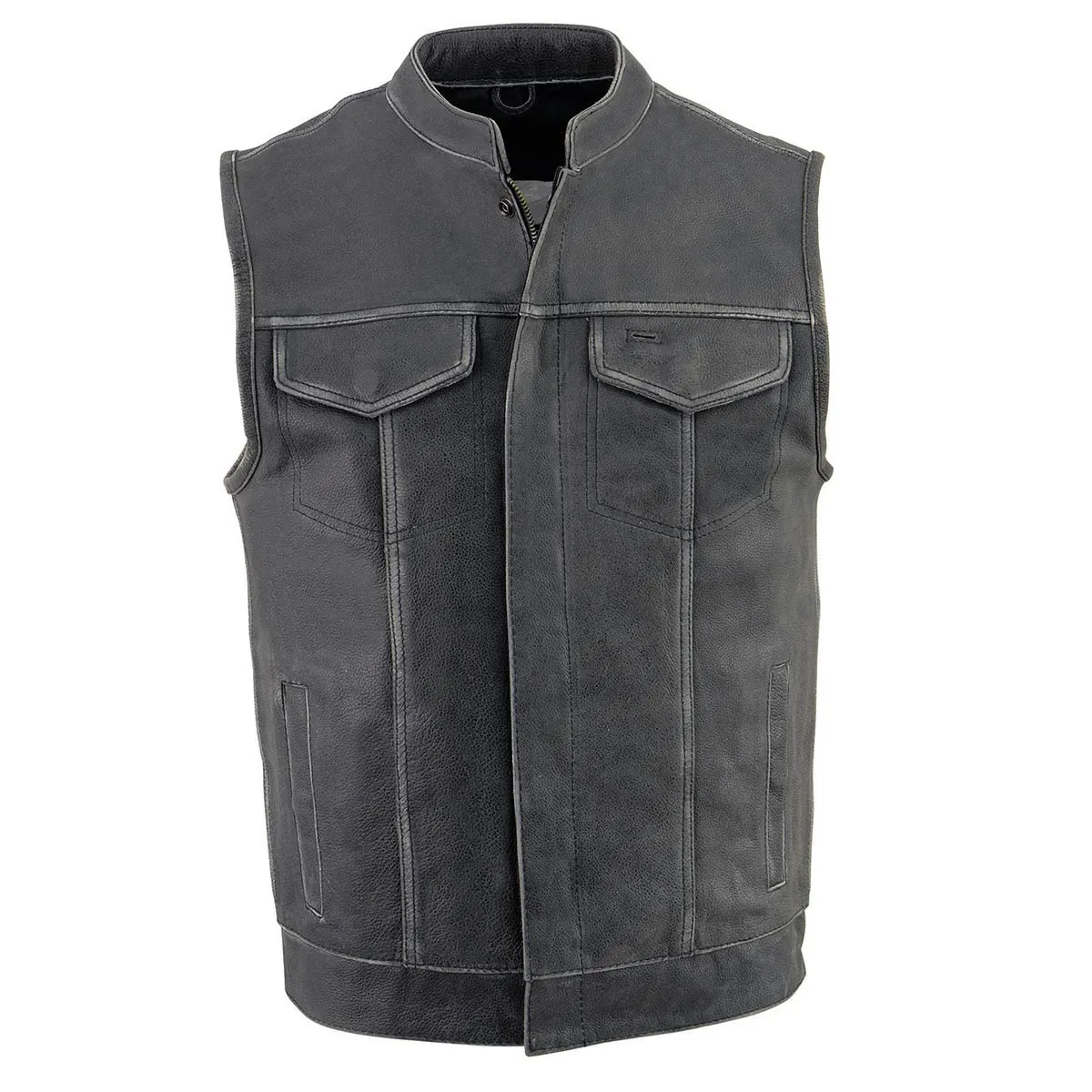 Milwaukee Leather Men's Premium Leather Club-Style Motorcycle Vest w/Concealed Snaps Zipper Closure MLM3513