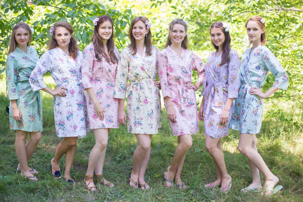 Mismatched Romantic Floral Patterned Bridesmaids Robes in Soft Tones