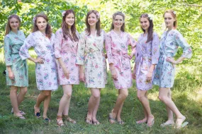 Mismatched Romantic Floral Patterned Bridesmaids Robes in Soft Tones