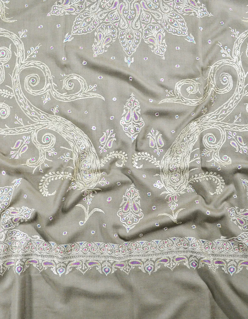 natural tilla embroidery pashmina shawl 8056