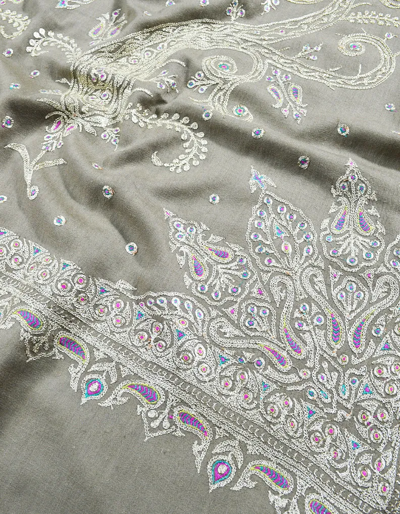 natural tilla embroidery pashmina shawl 8056