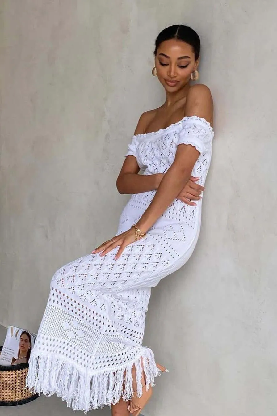 One-shoulder Hollow Tassel Bohemian Dress