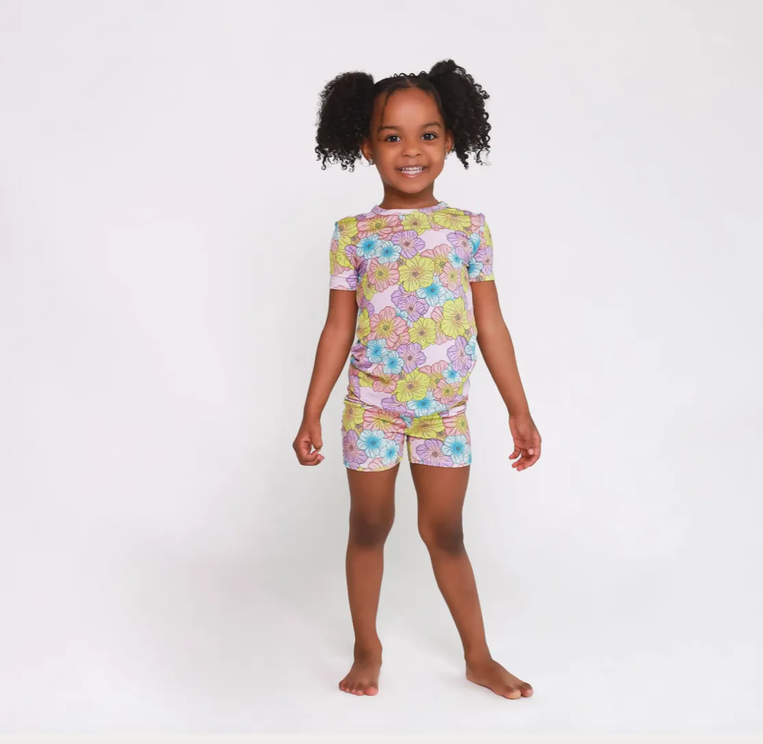 Posh Peanut Basic Short Sleeve Loungewear Girls Pajama & Shorts in Kourtney