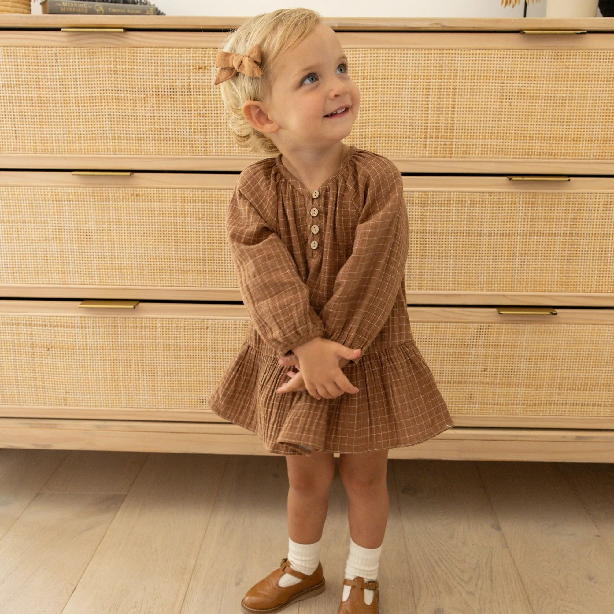 Quincy Mae Lany Dress - Cinnamon Grid