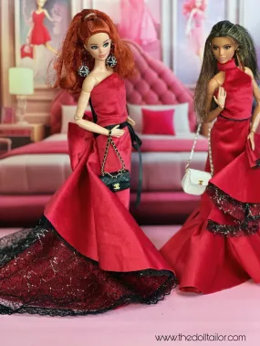 Red wedding dress velvet gown for Barbie doll