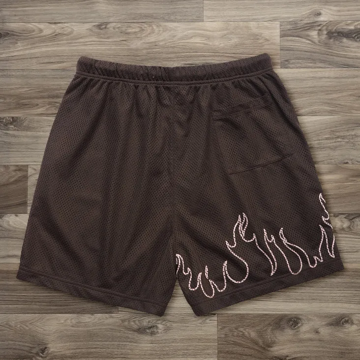 Relaxed Flame Print Stretch Shorts