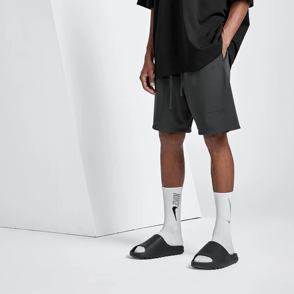 Relaxed Heavyweight Black Track Shorts