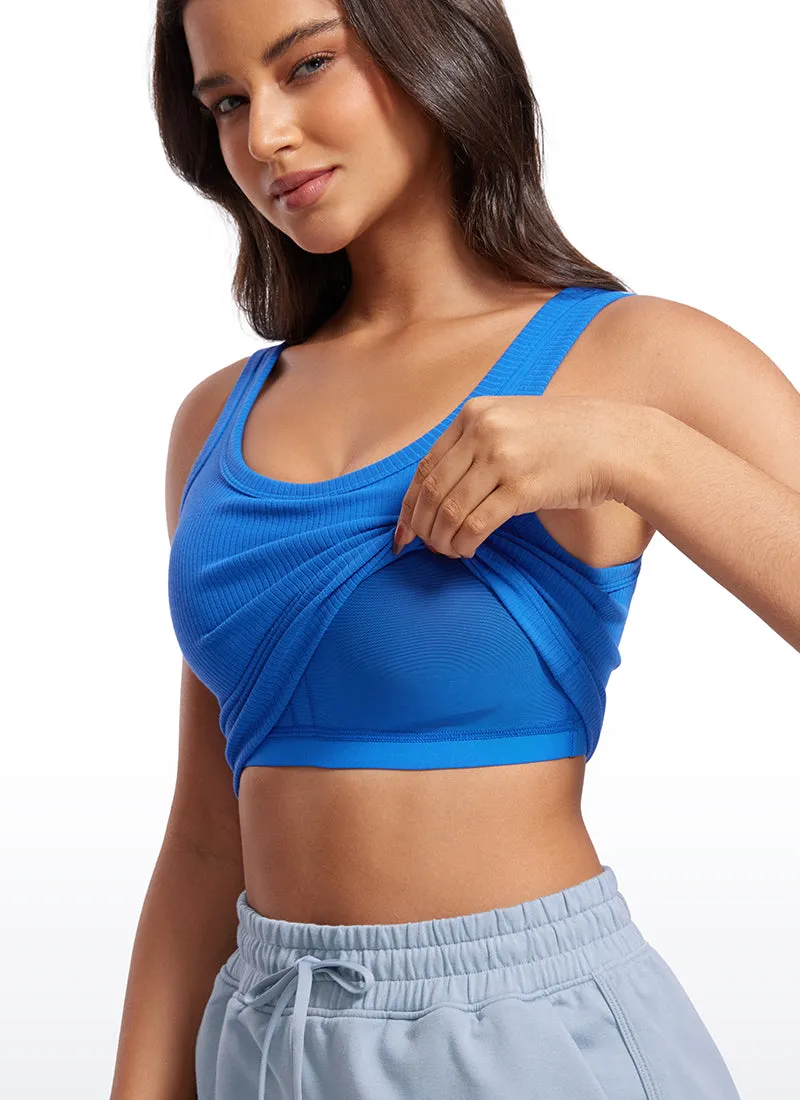 Ribbed U Neck Build-in Bra Tanks