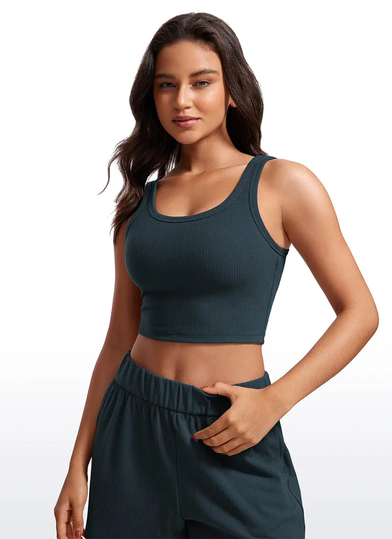 Ribbed U Neck Build-in Bra Tanks