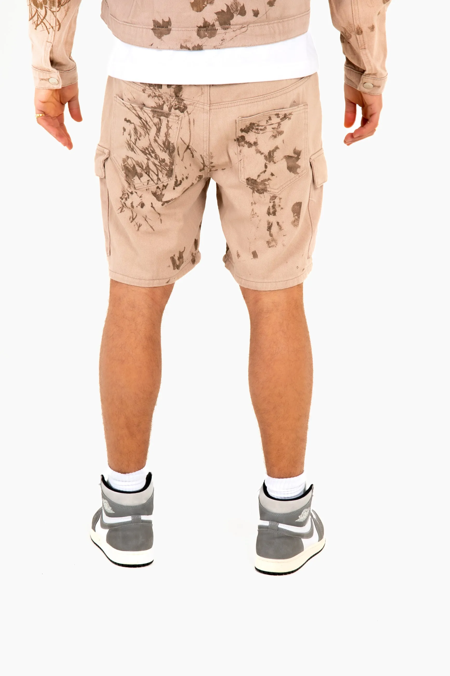 Sand & Brown Floral Twill Relaxed Cargo Shorts