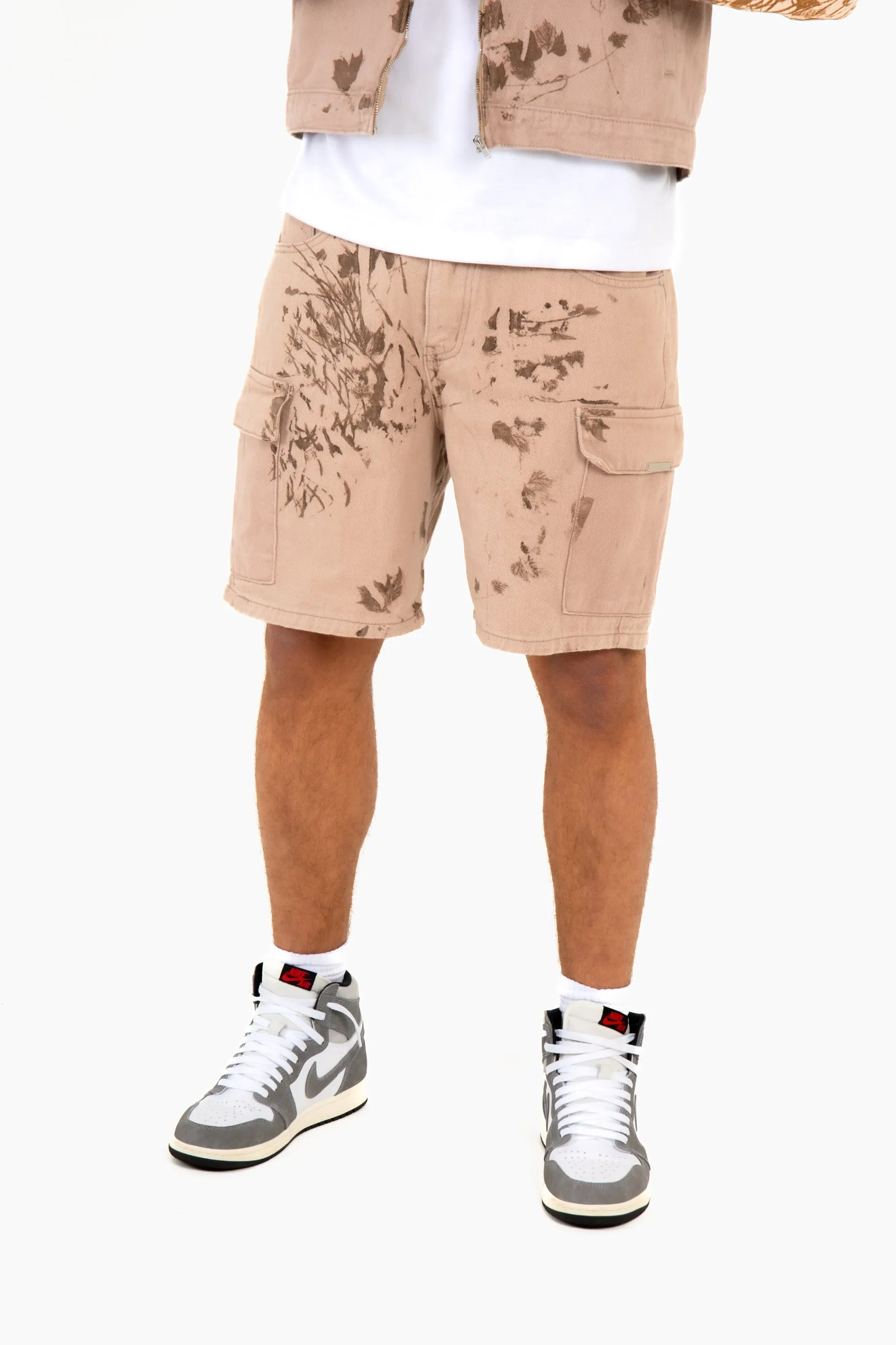 Sand & Brown Floral Twill Relaxed Cargo Shorts