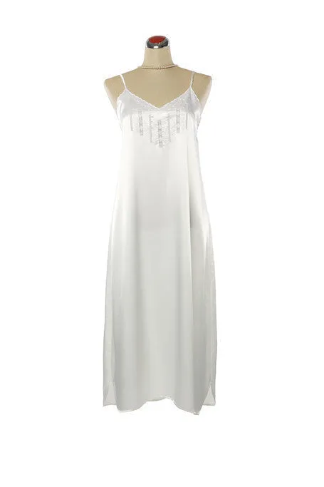 Silk Satin Candy Nightdress Hand Embroidered  - Winter White