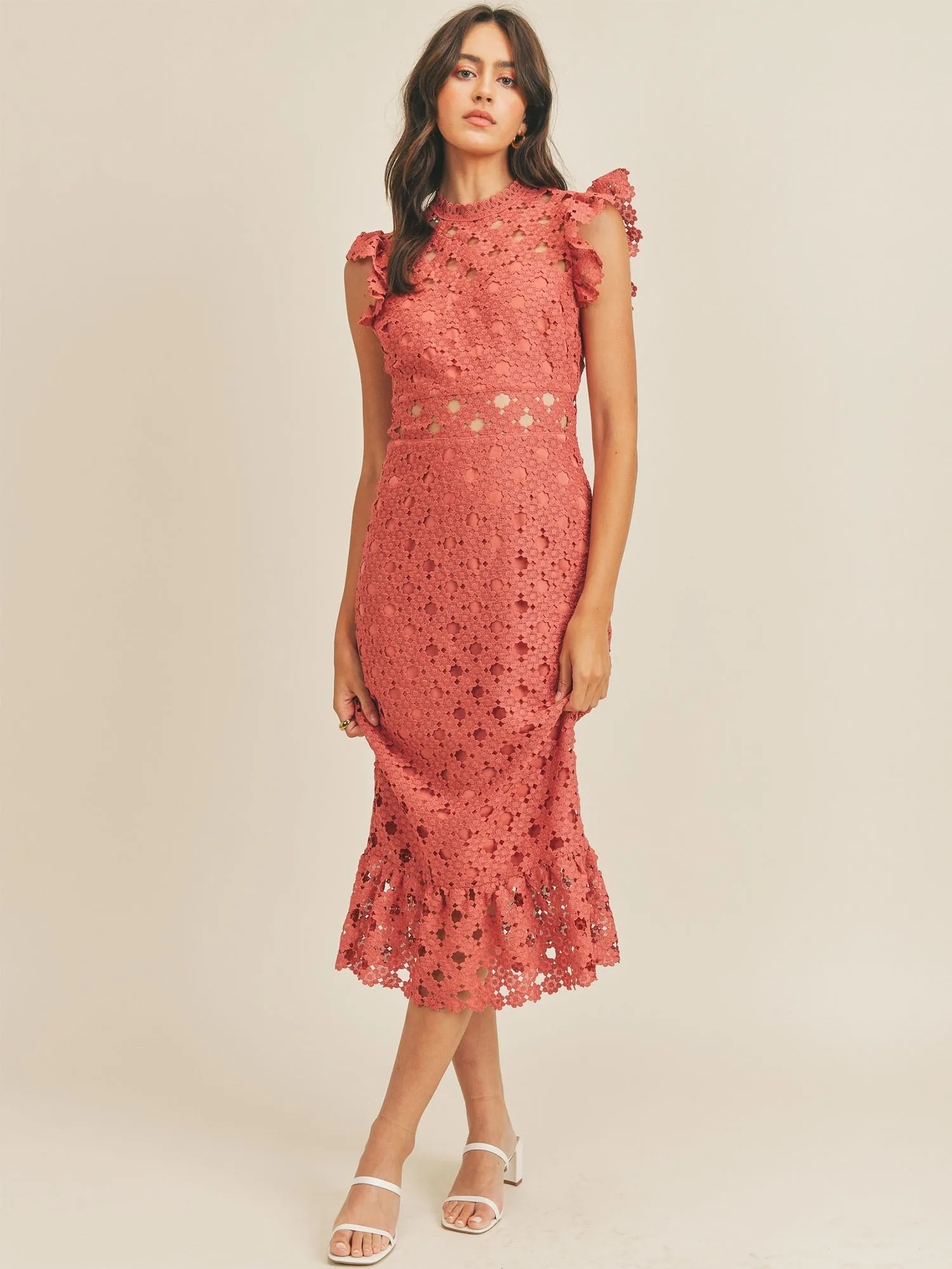 Sleeveless Illusion Crochet Lace Midi Dress - Just Me