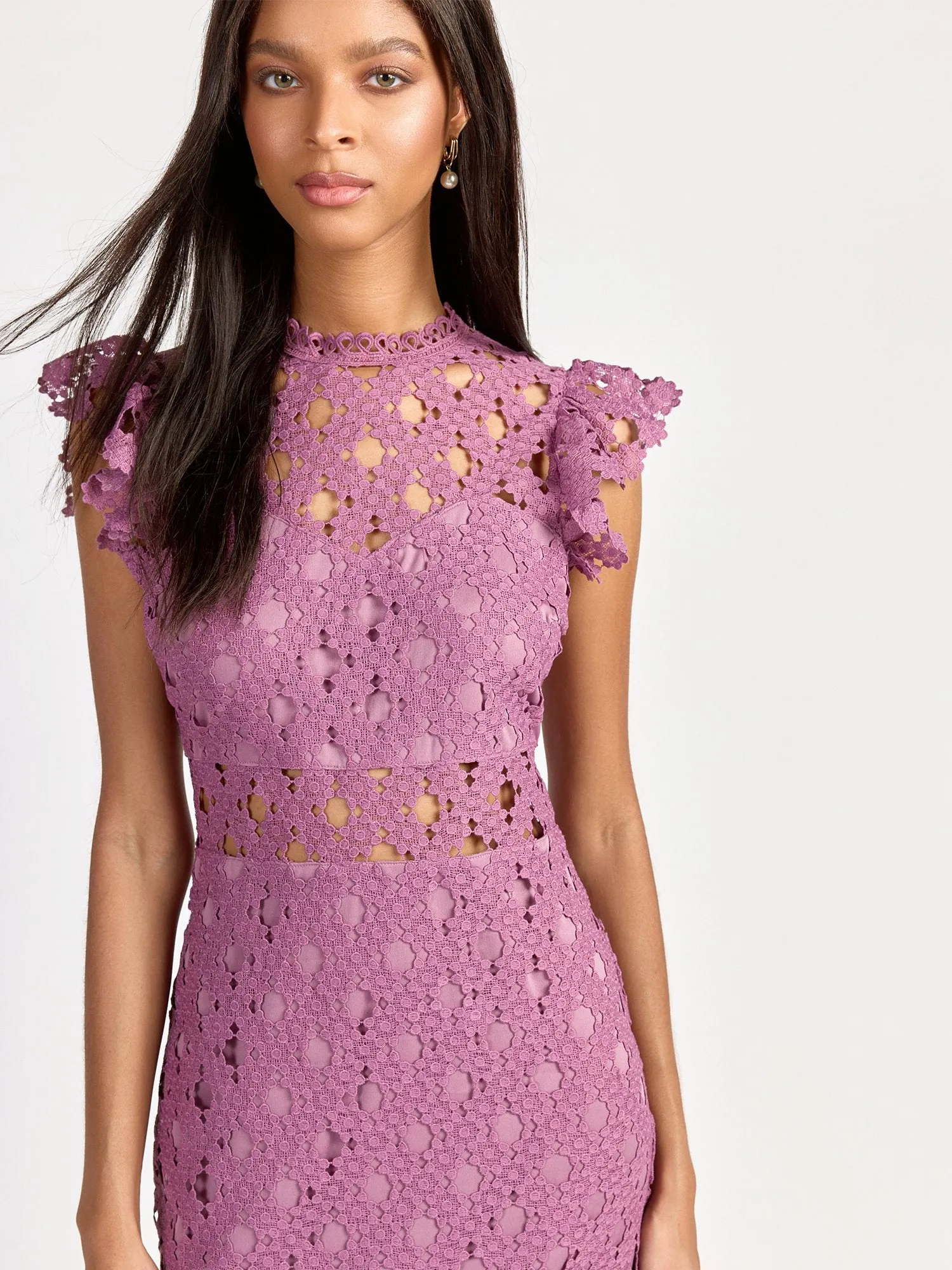 Sleeveless Illusion Crochet Lace Midi Dress - Just Me