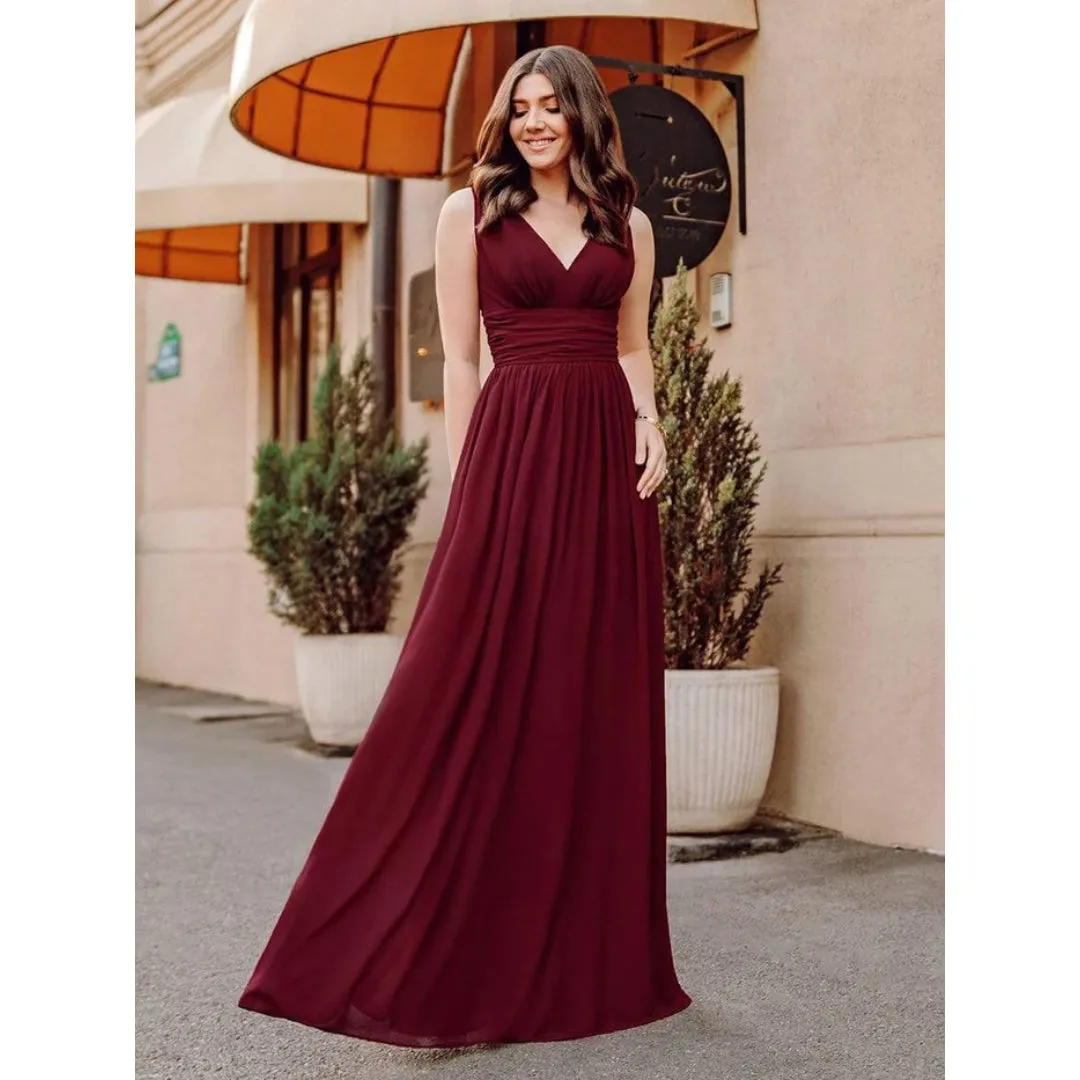 Sleeveless V-Neck Chiffon Maxi Dress