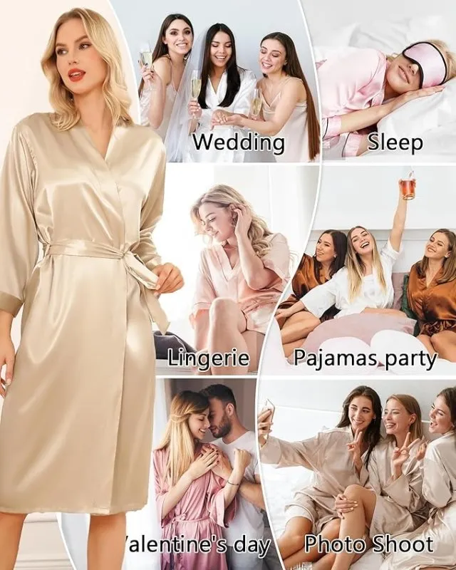 Sopesil Women's Satin Dressing Gowns Long Ladies Kimono Morning Robes Bridal Soft Wedding Party Sleepwear V-Neck