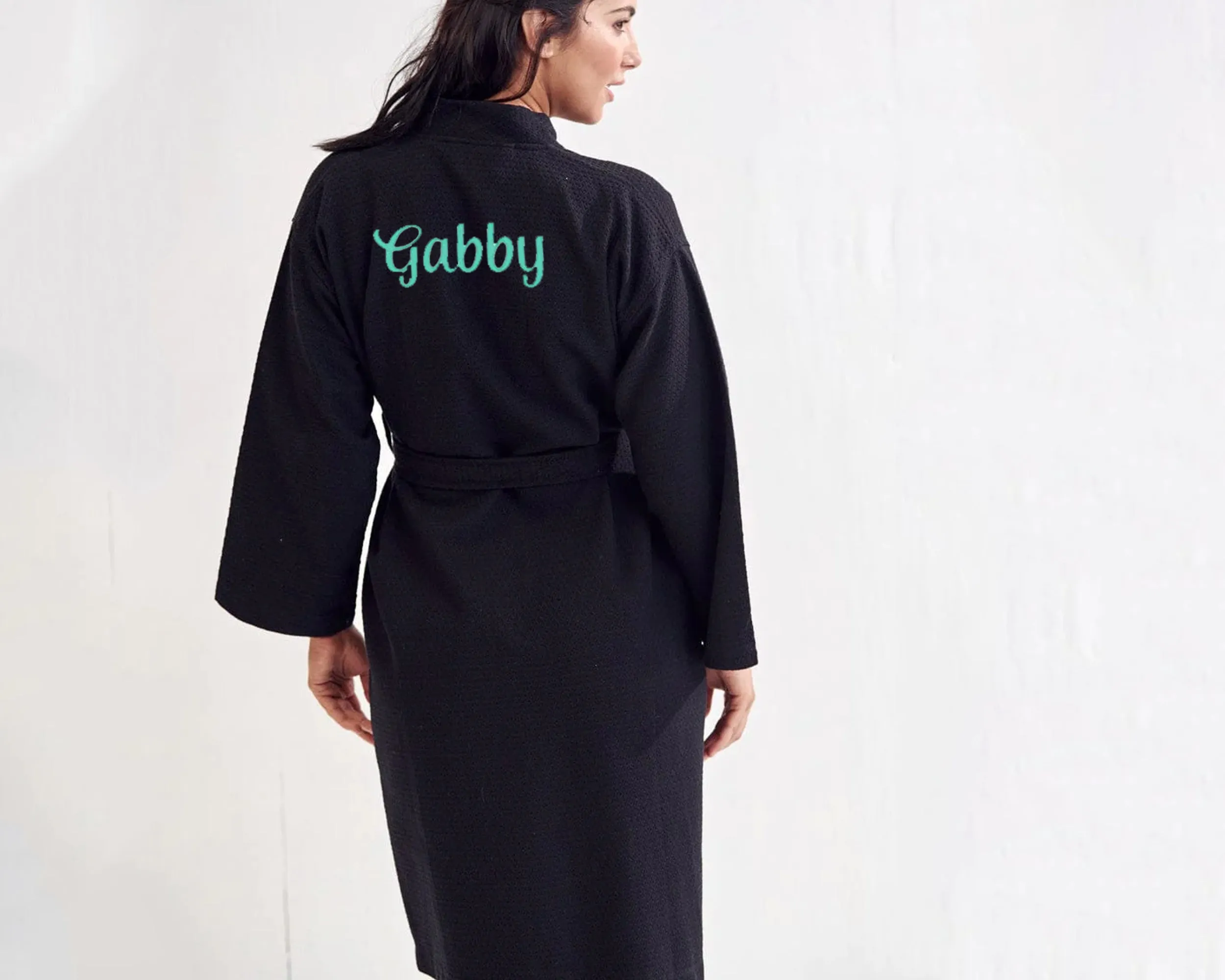 Waffle Robe | Bathrobe features Customizable Embroidery Text Options.