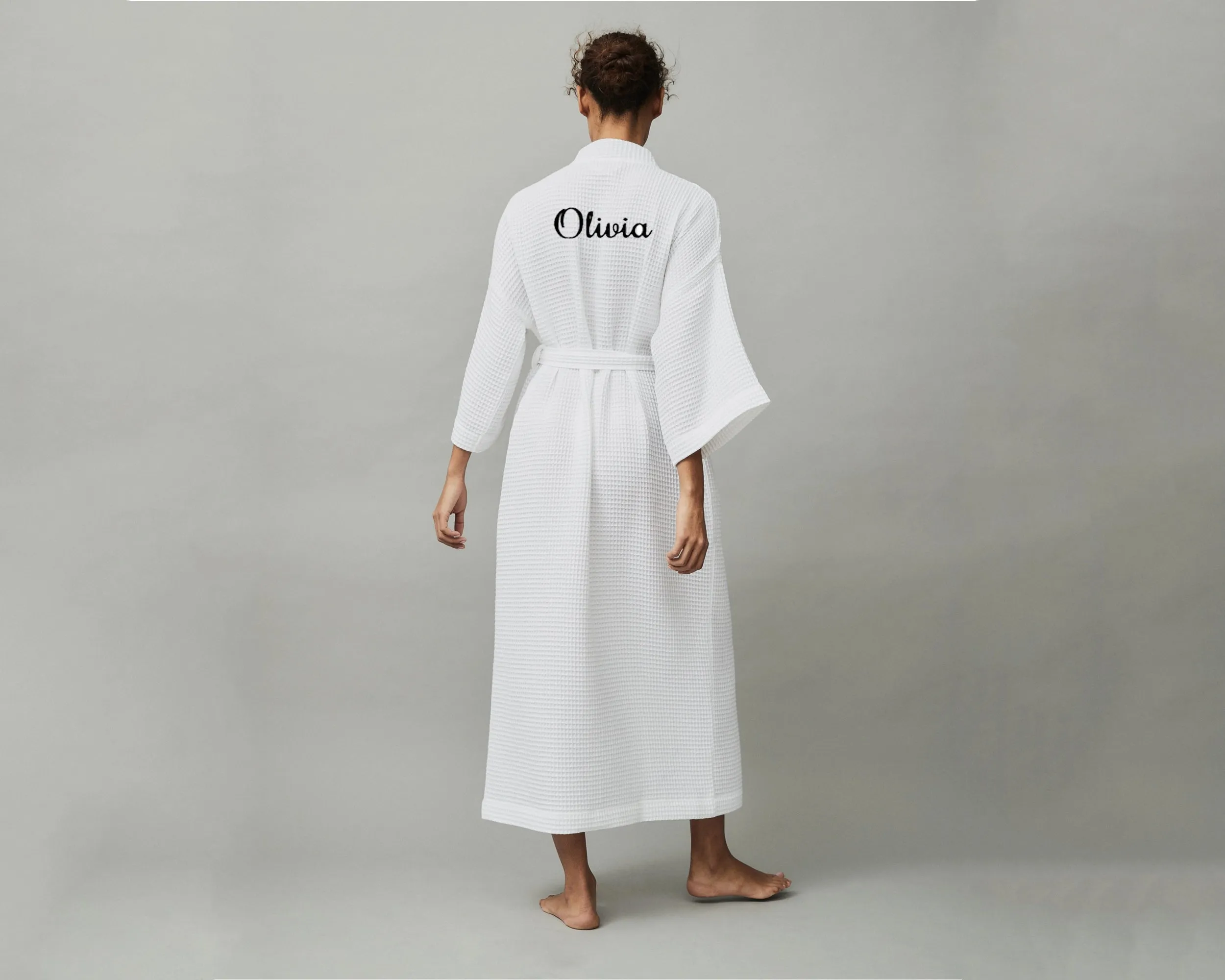 Waffle Robe | Bathrobe features Customizable Embroidery Text Options.