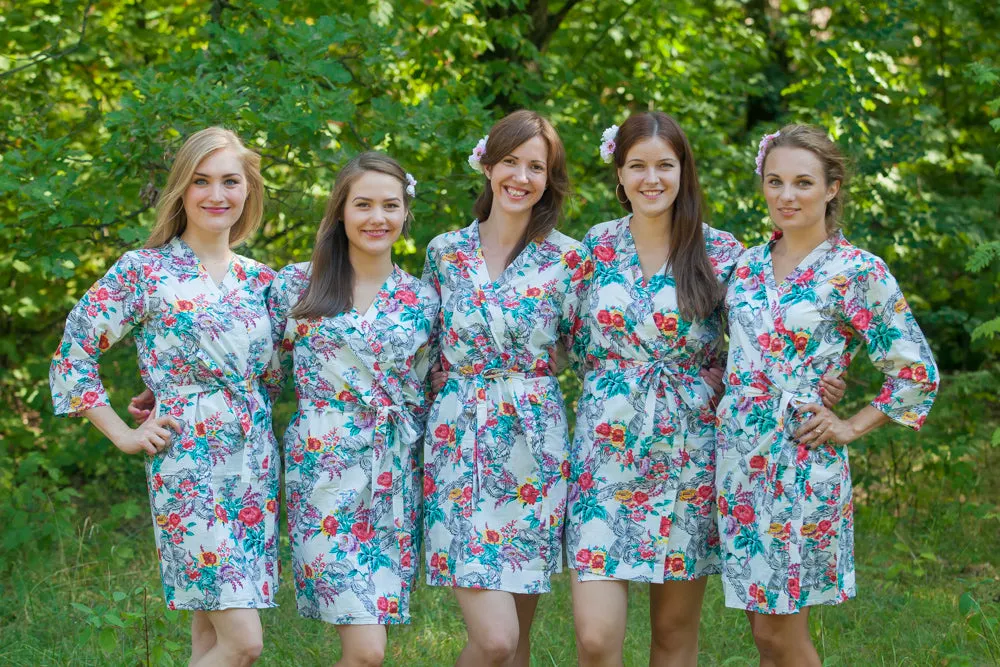 White Cute Bows Pattern Bridesmaids Robes