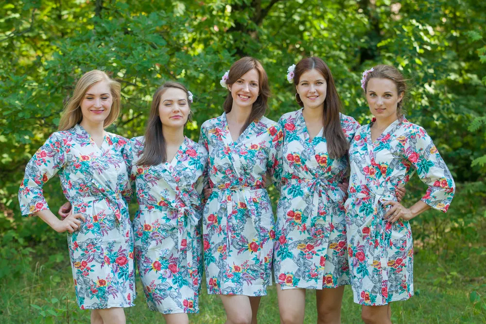 White Cute Bows Pattern Bridesmaids Robes