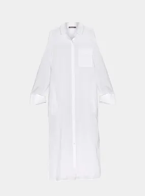 White Linen Voile Button-Down Long Shirt Dress